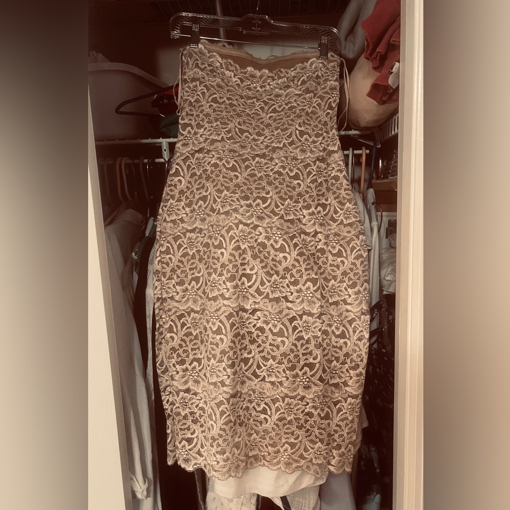 Elegant WHBM // White House  Black Market strapless champagne dress